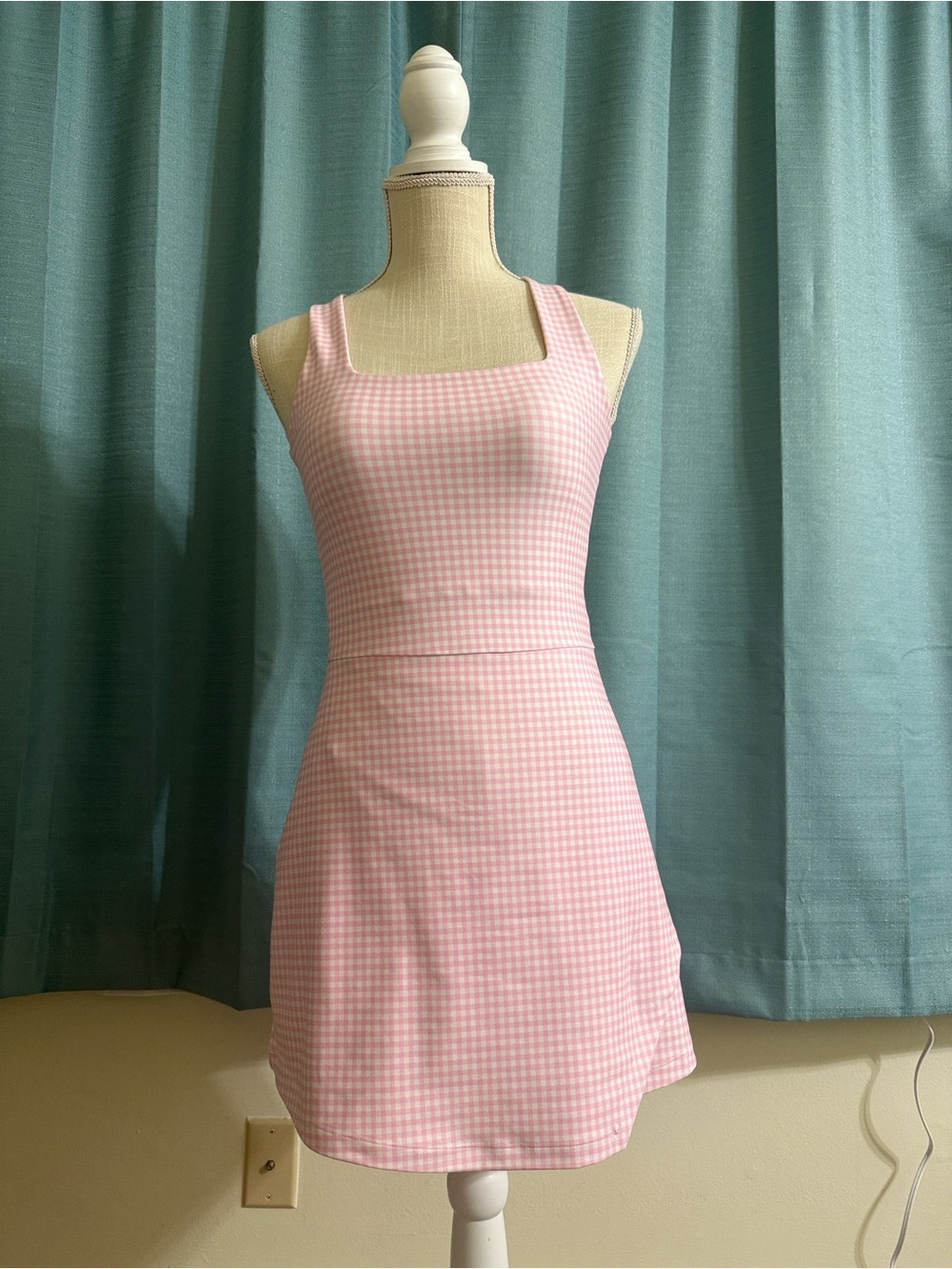 Abercrombie & Fitch YPB SculptLUX Cross Back Mini Dress Pink Gingham XS